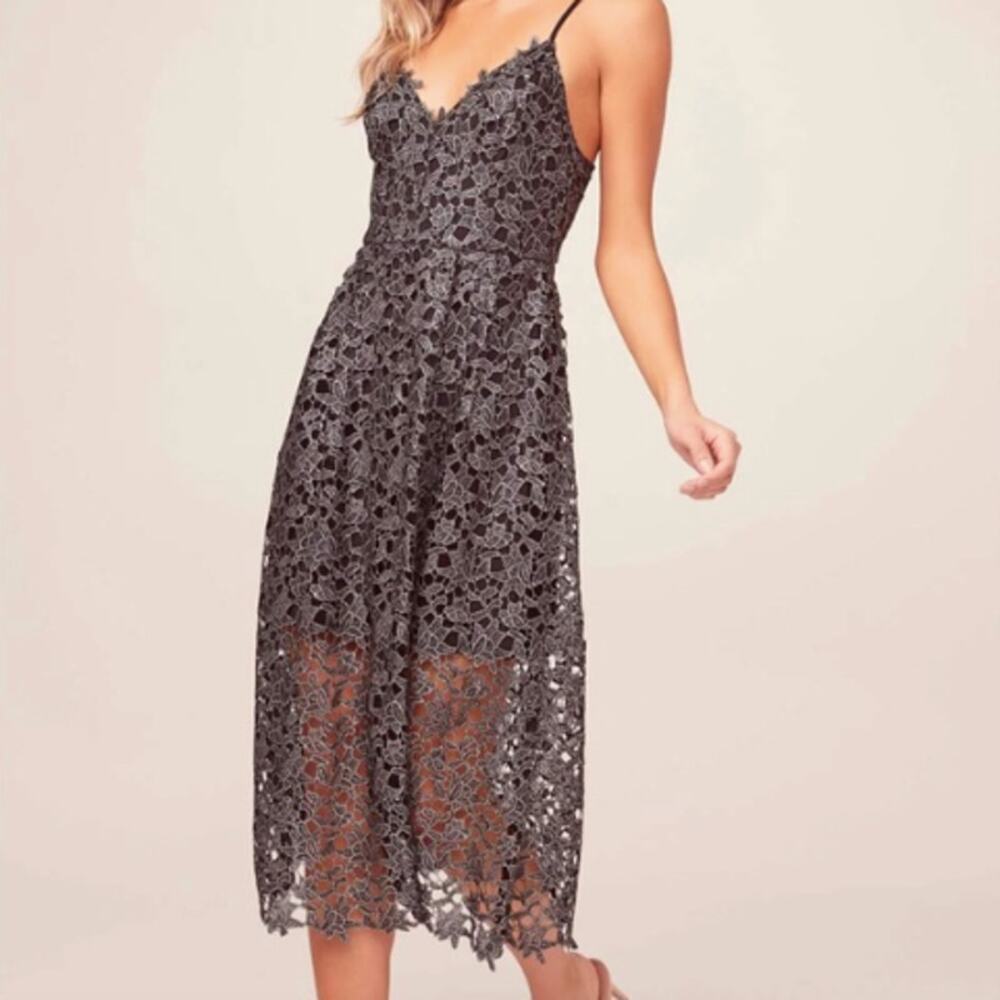 ASTR The Label Black Dress‎ Lace Midi  Style ALD 42049 Size M Holiday Party